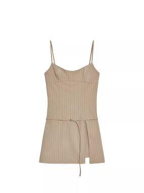 Zara Beige Ribbed Spaghetti Strap Mini Dress